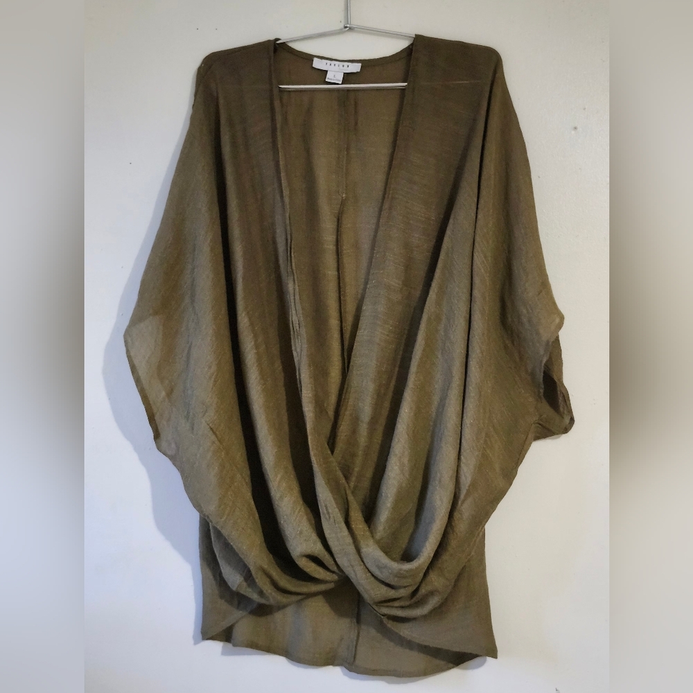 FAVLUX Olive Draped Open-Front Cape Jacket